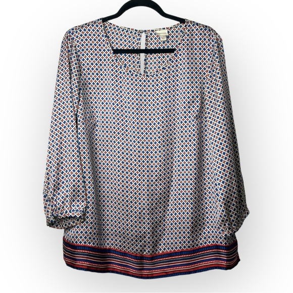 Merona Long Sleeve Patterned Blouse XL - Picture 1 of 6